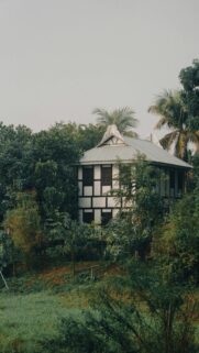 Tropical Colonial House Amidst Lush Foliage Mobile Wallpaper