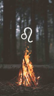 Fiery Leo Zodiac Symbol and Bonfire Aesthetic Phone Wallpaper
