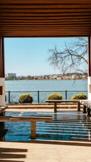 Serene Lakeview Vision Board for Abundance and Manifestation Wallpaper