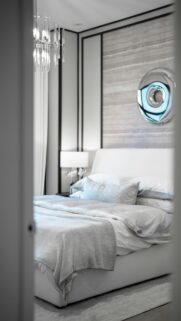 Luxurious Modern Bedroom Interior with Crystal Chandelier Wallpaper