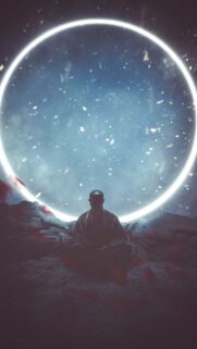 Zen Meditation Monk with Glowing Enso Circle Spiritual Energy Wallpaper