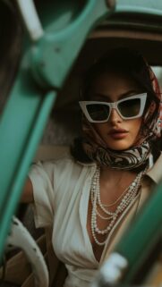 Vintage Glamour Woman in Retro Car Luxury Style Phone Wallpaper