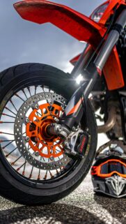 Orange Supermoto Motorcycle Close-up Detail Phone Wallpaper