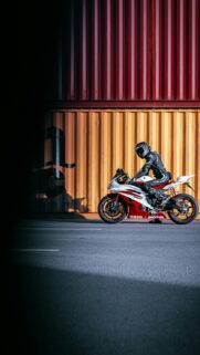 Yamaha R6 Sportbike and Yellow Cargo Container Mobile Wallpaper