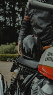Royal Enfield Interceptor and Classic Bell Helmet Mobile Wallpaper