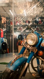 Vintage Royal Enfield Blue Motorcycle Front View Mobile Wallpaper