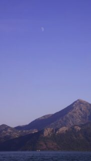 Stunning Mountain Peak and Crescent Moon Sky Minimalist Mobile Wallpaper