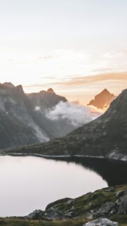 Serene Mountain Lake and Golden Sunset Mobile Wallpaper