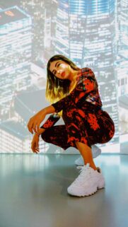 Stylish Girl in Urban City Projection Aesthetic Mobile Wallpaper