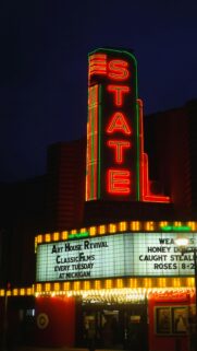 Neon State Theatre Night View Movie Cinema Mobile Wallpaper