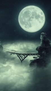Mystical Moonlit Bridge Over Clouds Surreal Spiritual Energy Wallpaper