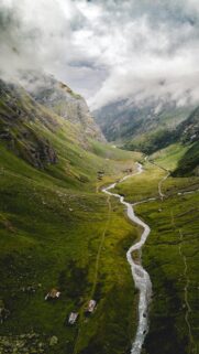 Breathtaking Alpine Valley River Mountain Landscape Phone Wallpaper