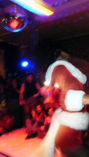 Festive Santa Party Dancer with Disco Ball Lights Mobile Wallpaper