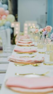 Elegant Pink and Gold Party Table Setting Phone Wallpaper