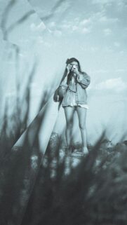 Vintage Film Aesthetic Girl with Camera Artistic Phone Wallpaper