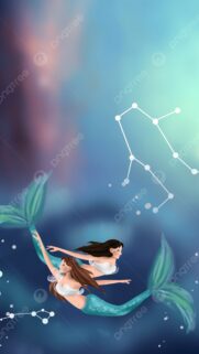Ethereal Pisces Zodiac Constellation and Mermaid Art Phone Wallpaper