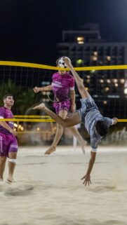 High-Flying Footvolley Action Shot Mobile Wallpaper