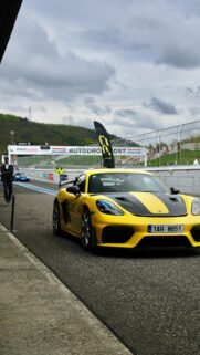 Yellow Porsche 718 Cayman GT4 RS on Race Track Wallpaper