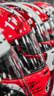Racing Helmet Collection Red Motorsport 4K Mobile Wallpaper