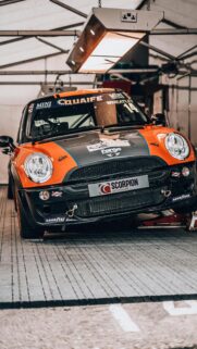 Mini Cooper Race Car Garage Pit Stop Mobile Wallpaper