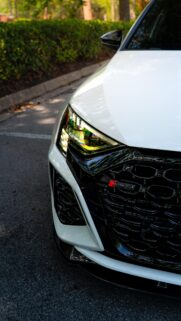 White Audi RS3 Luxury Sports Car Front Profile Mobile Wallpaper