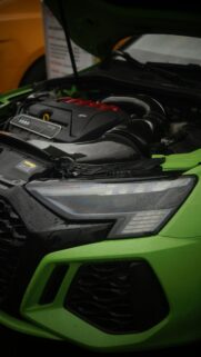 Lime Green Audi RS3 Engine Bay and Headlight Sportscar Wallpaper