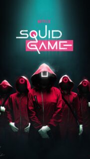 Squid Game High-Definition Mobile Wallpaper – Iconic Pink Soldier and Dalgona Minimalist Art