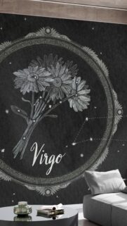 Minimalist Virgo Zodiac Constellation and Flowers Wall Art Wallpaper