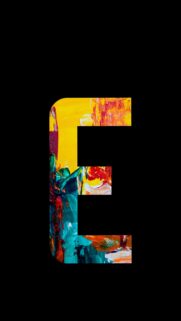 Abstract Letter E Painted Texture Wallpaper with Vibrant Oil Colors on Black Background