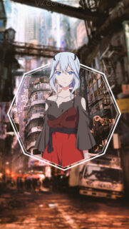 Anime Girl in Urban Dystopian Setting Hexagonal Frame Mobile Wallpaper