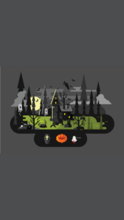 Spooky Haunted House Halloween Flat Art Mobile Wallpaper