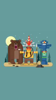 Native American Warrior and Grizzly Bear Flat Design Mobile Wallpaper