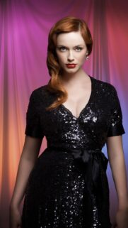 Stunning Redhead Celebrity in Black Sequin Dress Wallpaper for Mobile