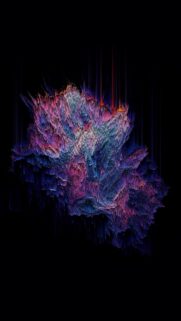 Abstract Glitch Art Galaxy Wallpaper in Vibrant Neon Purple and Blue