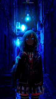Anime Girl in Blue Neon Alleyway High Quality Mobile Wallpaper