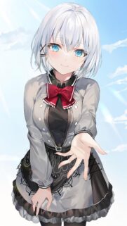 Beautiful Anime Girl with White Hair Reaching Out Wallpaper for Mobile