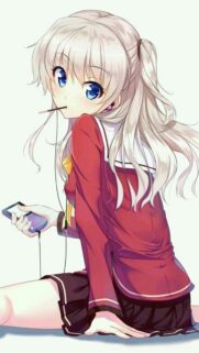 Cute Anime Girl with Silver Hair Holding Music Player Wallpaper