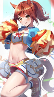 Cute Anime Girl Cheerleader with Horse Ears High Resolution Mobile Wallpaper
