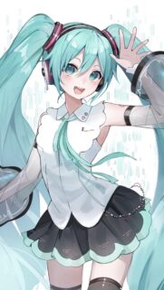 Cute Hatsune Miku Anime Wallpaper with Teal Twin Tails and Headphones