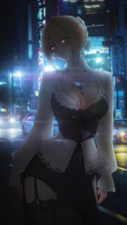 Stunning Anime Girl in Night City Neon Lights Mobile Wallpaper