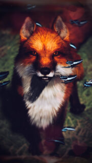 Stunning Red Fox Surrounded by Blue Butterflies Wallpaper for Mobile