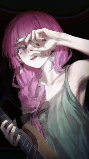 Anime Girl with Pink Hair Playing Electric Guitar Aesthetic Wallpaper