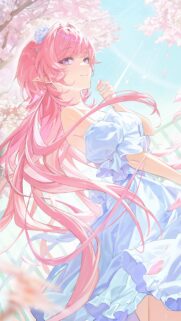 Beautiful Anime Girl with Pink Hair and Cherry Blossoms Wallpaper for Mobile