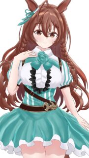 Cute Anime Girl with Brown Hair and Turquoise Outfit Wallpaper