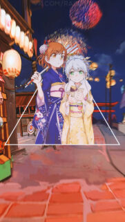 Anime Girls in Kimono at Summer Festival Wallpaper for Mobile