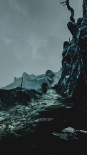 Geralt of Rivia in a Dark Fantasy Mountain Landscape Mobile Wallpaper
