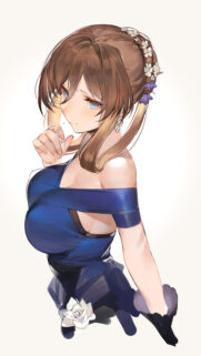 Beautiful Anime Girl in Elegant Blue Dress Digital Art Wallpaper for Mobile
