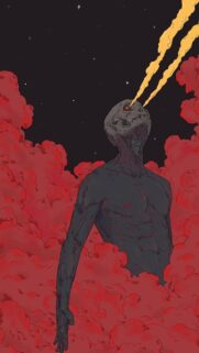Surreal Dark Fantasy Skull Being with Glowing Yellow Beams Wallpaper