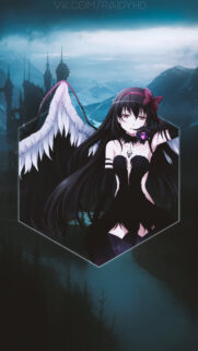 Dark Fallen Angel Anime Girl with Wings High Resolution Mobile Wallpaper