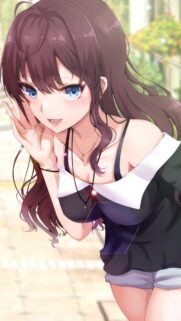 Beautiful Anime Girl with Blue Eyes and Brown Hair Mobile Wallpaper HD